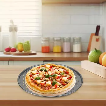 Противень для пиццы 14,5 дюймов с отверстиями для выпечки и подачи серый