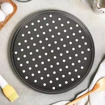 Противень для пиццы с антипригарным покрытием и отверстиями Противень для выпечки пиццы из углеродистой стали для духовки Прочный нержавеющий противень для пиццы для домашней кухни Ресторан Жаростойкая пицца 24cm