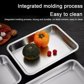 Противень для выпечки из нержавеющей стали 304, антипригарный пищевой прямоугольник, безопасный для посудомоечной машины, гриль, сервировочная сковорода для духовки, противень для печенья, кухонные принадлежности серебряный