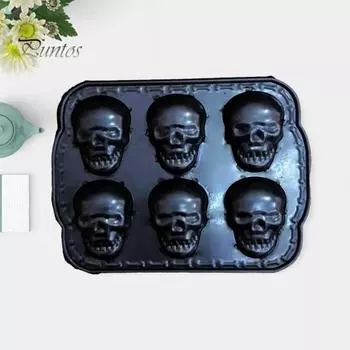 Противень для выпечки, полированная пищевая атмосфера, реквизит, дизайн черепа на Хэллоуин, форма для блинов, шаблон для подарка серебряный