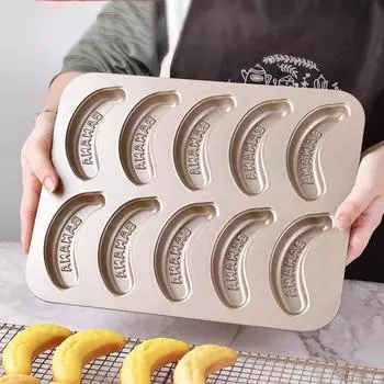 Противень для выпечки с 10 отверстиями, карбоновая форма для выпечки торта, противень с антипригарным покрытием, форма для кексов «сделай сам», банан, формы для выпечки, формы для выпечки, инструменты для выпечки