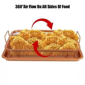 Противень для выпечки с хрустящей сеткой для духовки, фритюрницы, барбекю, нержавеющая сталь, антипригарное покрытие, корзина для чипсов, медная сковорода для жарки на масле золотой