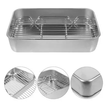 Противень из нержавеющей стали с решеткой для гриля, устойчивый к ржавчине, коррозионно-стойкий пищевой материал, легко очищается для выпечки серебряный