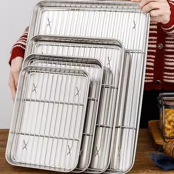Противень из нержавеющей стали с решеткой для выпечки тортов, противень для барбекю, подставка для духовки, решетка для брауни, инструмент для жарки на гриле 26x20x2.5cm