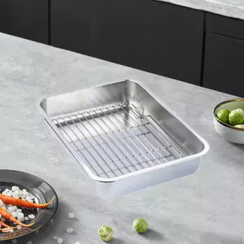 Противень с решеткой, поддоном для сита для масла, противень для печенья, нержавеющая сталь, противень для выпечки, духовка 36x27x7cm