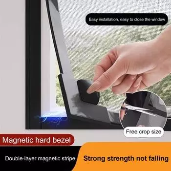 Противомоскитная сетка Магнитная широкая магнитная полоса Сильная адгезия Регулируемая режущая сетка для предотвращения насекомых Сетка Окно 60x80cm белый/чёрный