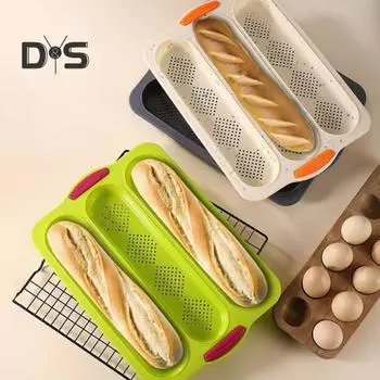 Противоожоговая форма для багета с 3 отделениями. Полезная мягкая силиконовая форма для багета. темно-серого