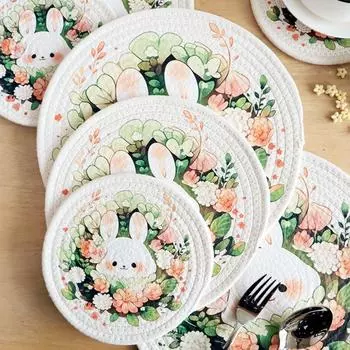 Противоожоговая круглая подставка для подставок, теплоизоляционная подушечка для горшка, тканая хлопковая подставка для столовых приборов, украшение стола 18cm