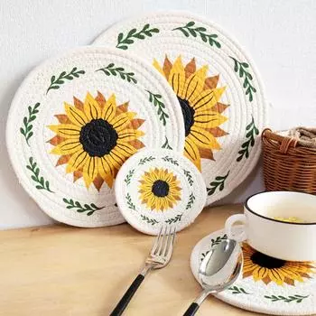 Противоожоговая круглая подставка для подставок, теплоизоляционная подушечка для горшка, тканая хлопковая подставка для столовых приборов, украшение стола 12cm