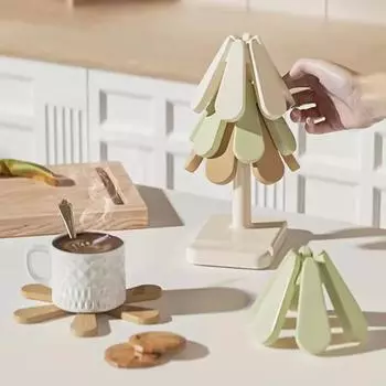 Противоожоговые коврики для посуды, нескользящие тарелки, изоляционная подкладка, складной набор в форме дерева, подставка для чайника, горячих горшков L