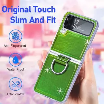 Противопадающий цветной чехол-держатель с кольцом для Samsung Galaxy Z Flip 4 5g Flip4 Flip3 Flip 3, сумка для телефона для Samsung Z Flip4, чехлы for Samsung Z Flip 3 зелёный