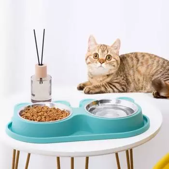 Противоскользящая двойная миска для собак из нержавеющей стали в форме медведя для домашних животных, медленная кормушка для собак, миска для питья и еды для дома S жёлтый