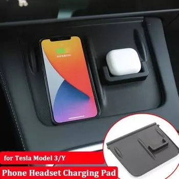 Противоскользящая зарядная подставка для Tesla Model 3 Y 2023 Phone Earphone Wireless Charge Mat Model3 Нескользящая подставка для наушников Аксессуары