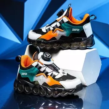 Противоскользящие дышащие кроссовки для девочек и мальчиков, детская повседневная обувь, спортивные кроссовки для бега на открытом воздухе с вращающейся пряжкой 39