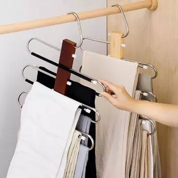 Противоскользящие многоярусные вешалки для брюк из нержавеющей стали, практичная вешалка для брюк для дома Wood-Style C