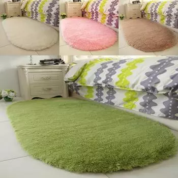 Противоскользящие прикроватные коврики, пушистый плюшевый ковер, овальный напольный коврик, мягкое украшение для дома, спальни, лохматый 40x60CM