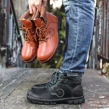 Противоскользящие прочные легкие удобные плоские кожаные повседневные туфли для прогулок, работы, путешествий, для мужчин, подходящие для всех сезонов US 5(EUR 38) чёрный