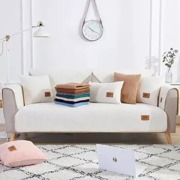 Противоскользящий чехол для дивана, мягкий напольный коврик для эркера, плюшевые чехлы на диван для гостиной, однотонное утолщенное полотенце для дивана из овечьей шерсти 70X70