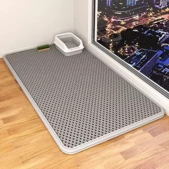 Противоскользящий двухслойный коврик для кошачьего туалета с герметичным фильтром и устойчивым к царапинам дизайном. Легко чистится и моется. Light Blue