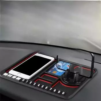 Противоскользящий коврик для автомобильного телефона с вращающимся на 360° держателем и органайзером для приборной панели OPP Bag чёрный