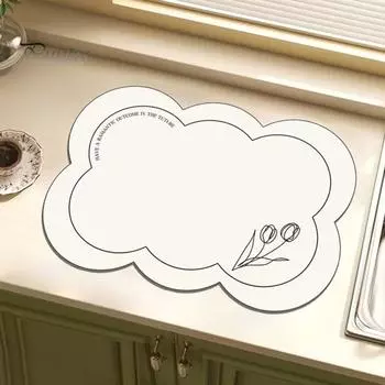 Противоскользящий коврик для слива воды на кухне, отличная впитываемость воды, двухсторонний, моющийся, цветочный принт, нескользящее дно, сохраняющее чистоту кухонного бара, сушка для посуды A