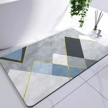 Противоскользящий коврик для ванной комнаты Геометрический коврик для ванной комнаты Диатомовый коврик для ванной, поглощающий грязь Коврик для двери Боковая напольная подкладка для ног в ванной 40cmx60cm