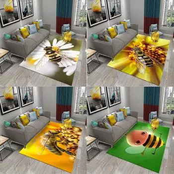 Противоскользящий коврик для ванной комнаты, кухни, входной двери, столовой, гостиной, спальни, ковер желтого цвета с изображением пчелы 40x60cm