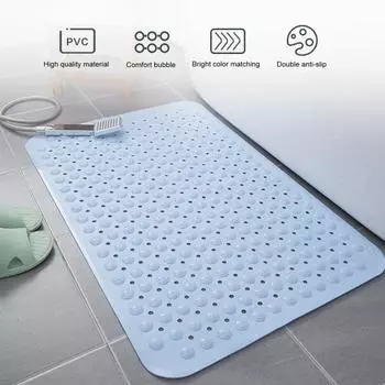 Противоскользящий коврик для ванной комнаты с дренажными отверстиями, массажные частицы, противоскользящие прочные присоски, домашний коврик для ванной и душа 1pc серый