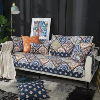 Противоскользящий кожаный чехол для дивана, европейский стиль, хлопковое полотенце, современный чехол, богема, Four Seasons 70x70cm 1pcs