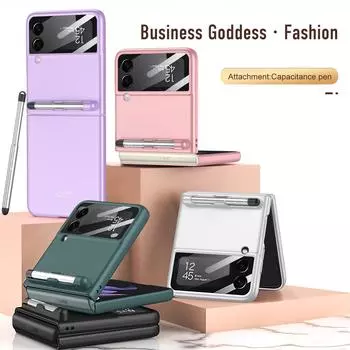 Противоскользящий стеклянный защитный чехол для Samsung Galaxy Z Flip 3 5g Flip3, противоударный чехол для сотового телефона Fundas for Galaxy Z Flip 3 чёрный