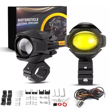 Противотуманные фары для мотоцикла 20000LM 60W Противотуманные фары для мотоцикла 2 цвета Белый Желтый 7 режимов освещения Высокая яркость Водонепроницаемый удлинитель в комплекте 12 В