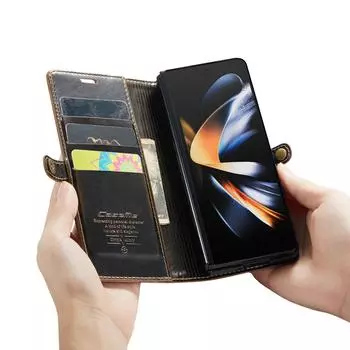 Противоударная кожаная сумка-кошелек для мобильного телефона, чехол для Samsung Galaxy Z Fold 4 Fold4 Fold3 Fold 3, роскошный чехол с карманом для карт for Samsung z fold 4 чёрный