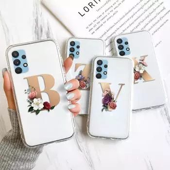 Противоударные чехлы для Samsung Galaxy A32 A50 A30S A51 A10 A31 A52, чехол для Samsung S21 S20 FE S10 Plus Note20, ультра окрашенный бампер для телефона с 26 буквами Samsung Galaxy A30S