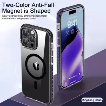 Противоударные защитные чехлы для телефонов MagSafe MagSafe для IPhone 15 14 Pro Max 15Plus, металлический чехол для объектива, прозрачный защитный чехол из ТПУ от падения For iPhone 15 оранжевый