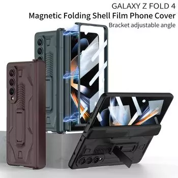 Противоударный бронированный чехол для Samsung Galaxy Z Fold 4 5g Slide Pen Slot Case Магнитный шарнирный кронштейн-подставка для Samsung Z Fold 4 Case for Galaxy Z Fold 4 серебряный