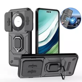 Противоударный бронированный магнитный чехол для телефона Huawei Mate 60 Pro 5G Slide Camera Lens Protect Funda для задней крышки Huawei Mate60 For Mate 60 чёрный