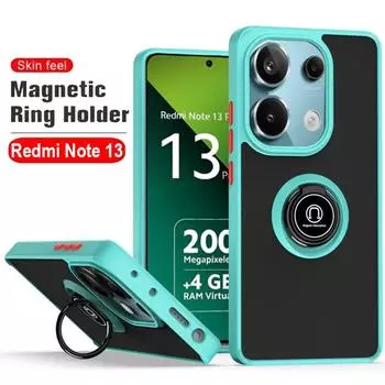 Противоударный бронированный матовый чехол для Xiaomi Redmi Note 13C 12 12C 13 12 11 Pro Plus 12S 11S 10S 10 9 Магнитный держатель кольца Полная защита крышка Note 12 5G&Case for Redmi синий