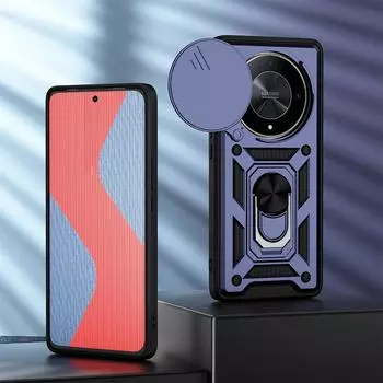 Противоударный бронированный жесткий чехол для HONOR X9b 5G X9 B, защитное кольцо для объектива камеры, чехол-подставка для телефона для Huawei Honor Magic 6 Lite Magic6 Lite for Honor X9b 5G темно-синий