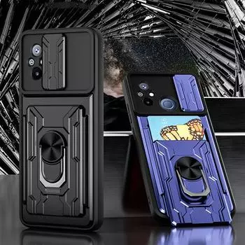 Противоударный бронированный жесткий чехол для Redmi 12C 12 4G A2 + Plus, сумка-кошелек для карт, защитное кольцо для камеры, чехол-подставка для телефона для Xiaomi POCO C55 C51 for POCO C55 золотой