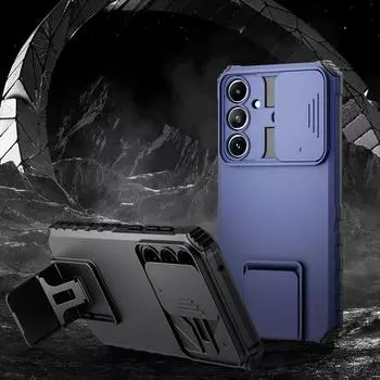 Противоударный бронированный жесткий чехол для Samsung A55 5G A35 A25 161 A15 A05, защита объектива слайд-камеры, чехол для телефона с подставкой для Galaxy A05S A 55 35 for Samsung A05S чёрный