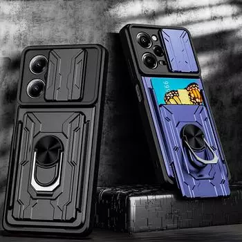 Противоударный бронированный жесткий чехол для Xiaomi POCO X5 Pro 5G F4 GT X4 NFC-кошелек, слот для карт, кольцо-подставка, защитная крышка для объектива камеры для POCO F5 Pro M5S For POCO X5 Pro 5G зелёный