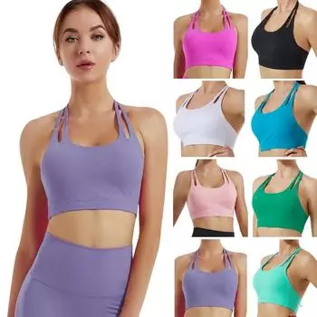 Противоударный бюстгальтер для йоги и фитнеса для женщин, однотонный сексуальный сексуальный бюстгальтер с открытой спиной, спортивный бюстгальтер без косточек, спортивный бюстгальтер без косточек L