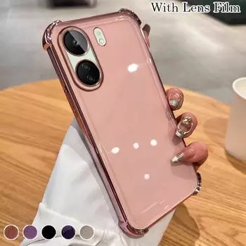 Противоударный чехол Airbag с пленкой для объектива для Redmi 13C 12C 12 10 10C 9 9A K50 K60 K70 Pro Redmi Note 13 12 11 10 Pro 9s 13R Xiaomi 14 13 Pro Redmi 9 чёрный