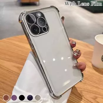 Противоударный чехол Airbag с пленкой для объектива для iPhone 15 Plus 14 13 12 11 Pro Max 14 Plus XR Samsung S24 S23 S22 S21 Ultra Plus S23 FE A15 A55 A14 A34 A54 iPhone 7/8/SE 2020 чёрный