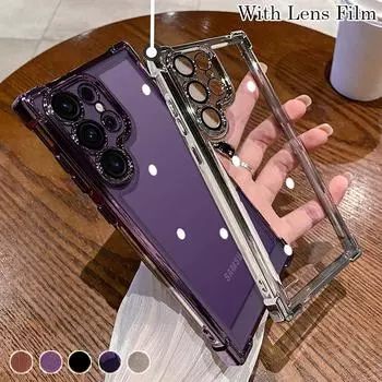 Противоударный чехол Airbag с пленкой для объектива для Samsung S24 S23 S22 S21 Ultra Plus S23FE A52 A14 A34 A54 A15 A55 iPhone 15 14 13 12 11 Pro Max 15 14 Plus iPhone 7/8/SE 2020 чёрный
