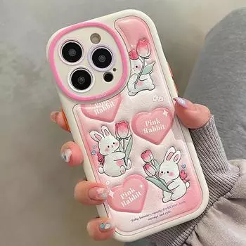 Противоударный чехол-бампер с милым кроликом и милым кроликом для Iphone 14 Pro Max 11 12 13 Pro Max, мягкая задняя крышка с мультяшным цветком и цветком For iPhone 12