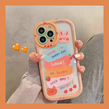 Противоударный чехол-бампер с милым медведем, мультяшным кроликом, забавными буквами для Iphone 14 11 12 13 Pro Max, милый мягкий чехол на заднюю панель For iPhone 12