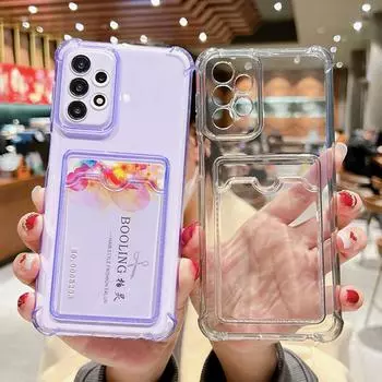 Противоударный чехол-держатель для карточек-кошельков для Samsung S23 Ultra S22 Plus S21 S20 FE A14 A34 A54 A53 A13 A23 A33 A52, прозрачная подушка безопасности, мягкий чехол For Samsung S23Ultra чёрный