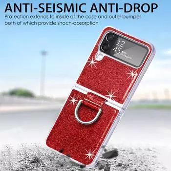 Противоударный чехол для аксессуаров для мобильных телефонов Samsung Galaxy Z Flip4 5g Flip 4 Flip3 Flip 3, противоударные блестящие чехлы с кольцом на палец for Samsung Z Flip 4 фиолетовый