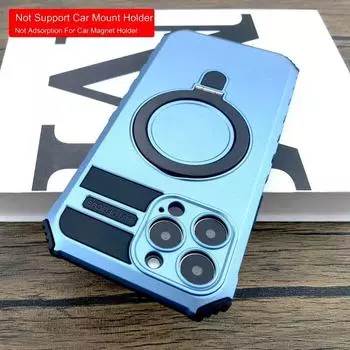 Противоударный чехол для беспроводной зарядки Magsafe для iPhone 11 12 13 14 15 Pro Max 15Pro, противоударный чехол-держатель с подставкой и кольцом For iPhone 12 Pro